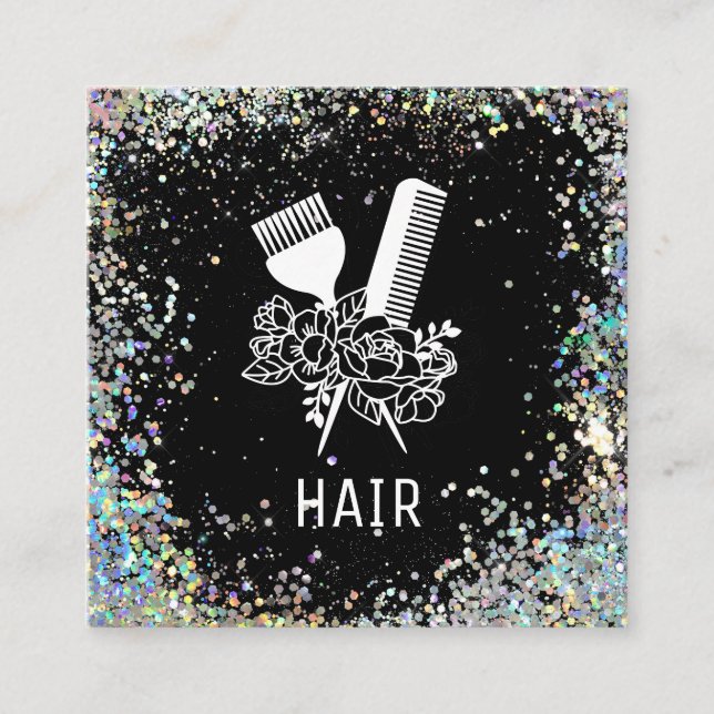 Cartão De Visita Quadrado *~* Floral Comb Flowers Brusca Glitter AP6 (Frente)