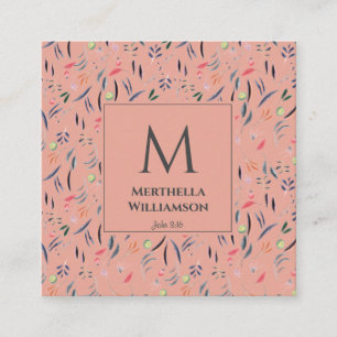 Cartão De Visita Quadrado Floral cor-de-rosa Elegante MONOGRAM