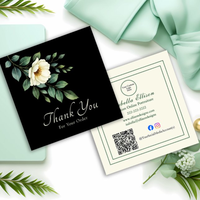 Cartão De Visita Quadrado Floral Custom Business "Thank You" Insert Card (Criador carregado)