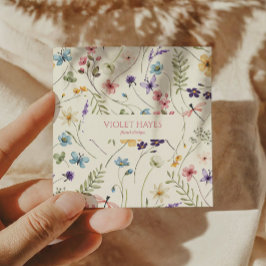 Cartão De Visita Quadrado Floral de Flor Selvagem de Flor Selvagem Elegante