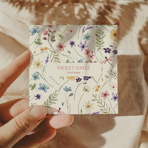 Cartão De Visita Quadrado Floral de Flor Selvagem de Flor Selvagem Elegante