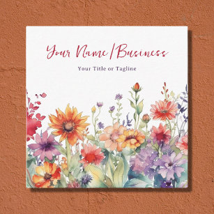 Cartão De Visita Quadrado Floral de Flores Vibrantes Coloridas