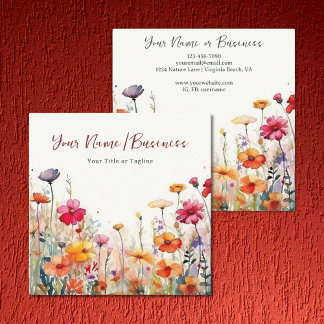 Cartão De Visita Quadrado Floral de Flores Vibrantes Coloridas