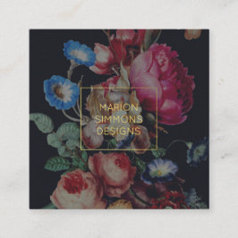 Cartão De Visita Quadrado Floral de Vintage Pintado em Negros Quadrados