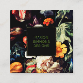 Cartão De Visita Quadrado Floral de Vintage Pintado em Negros Quadrados