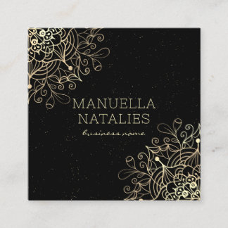 Cartão De Visita Quadrado Floral Dourado Mandala Black