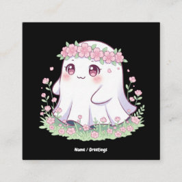 Cartão De Visita Quadrado Floral Ghost Halloween Figurume para Meninas