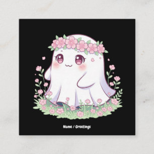 Cartão De Visita Quadrado Floral Ghost Halloween Figurume para Meninas
