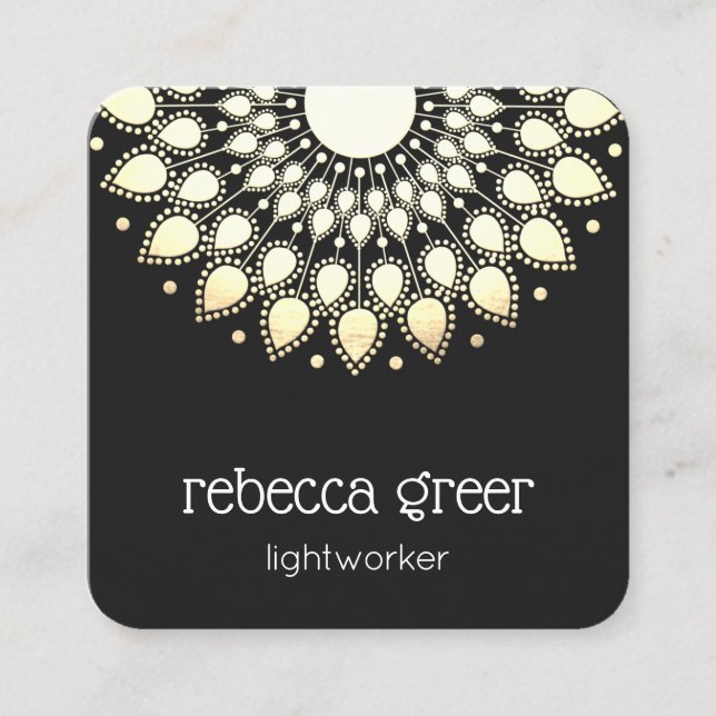 Cartão De Visita Quadrado Floral Lotus Mandala Energy Healer (Frente)