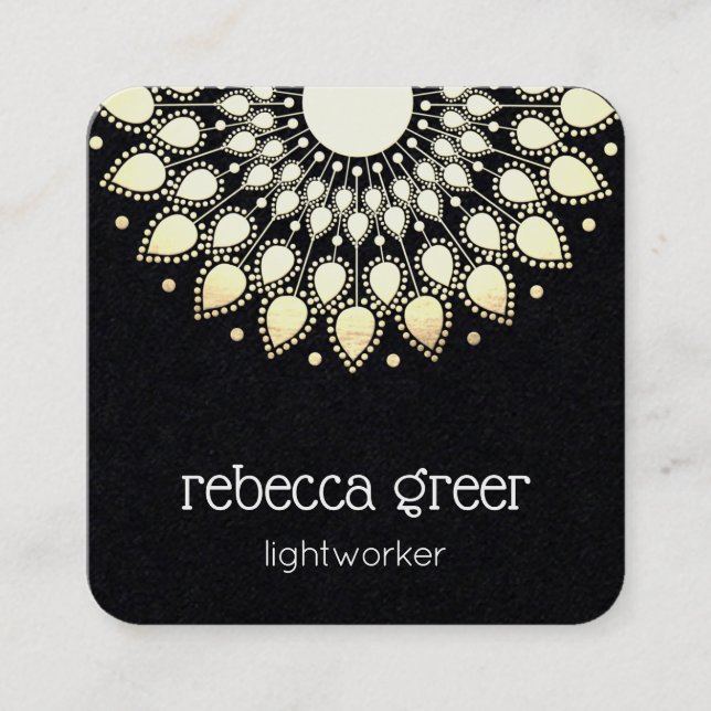 Cartão De Visita Quadrado Floral Lotus Mandala Energy Healer (Frente)