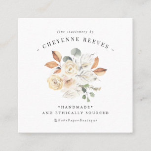 Cartão De Visita Quadrado Floral Outono Rústico Logotipo Aquarela