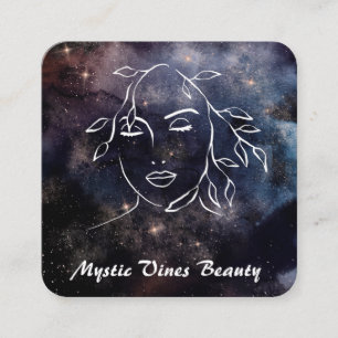 Cartão De Visita Quadrado *~* Floral QR Cosmic Nebula Fantasy Goddess Square