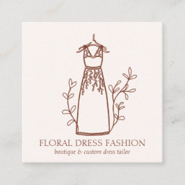 Cartão De Visita Quadrado Floral Terracotta Fashion Vestido Seamstress Tailo