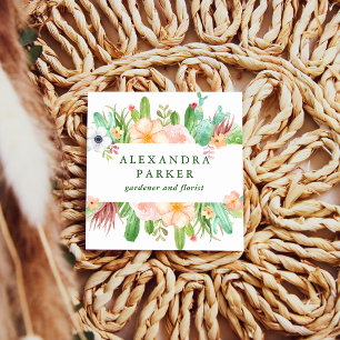 Cartão De Visita Quadrado Flores à moda do Succulent da aguarela