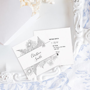 Cartão De Visita Quadrado Flores Alegantes, Pretas E Brancas