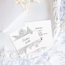 Cartão De Visita Quadrado Flores Alegantes, Pretas E Brancas