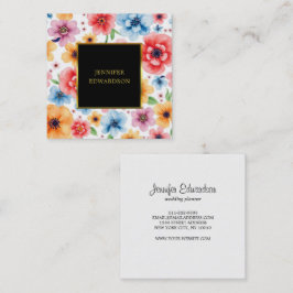 Cartão De Visita Quadrado Flores aquarelas elegantes boho profissional