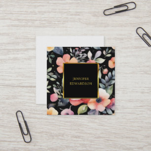Cartão De Visita Quadrado Flores aquarelas elegantes boho profissional