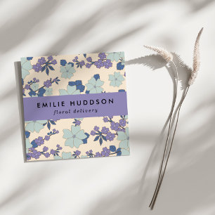 Cartão De Visita Quadrado Flores Azuis, Flores Roxas, Florista, Compro Flor