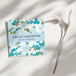 Cartão De Visita Quadrado Flores Azuis, Padrão Floral, Florista, Compro Flor