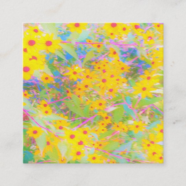 Cartão De Visita Quadrado Flores bonito Amarelo e Vermelho com Turquesa (Frente)