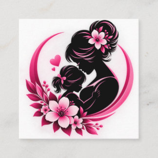 Cartão De Visita Quadrado Flores Cor-de-Rosa Elegantes Maternidade Amor Mulh