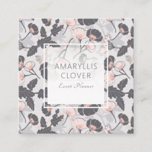 Cartão De Visita Quadrado Flores de Camadas de Cinzas Rosa Elegantes