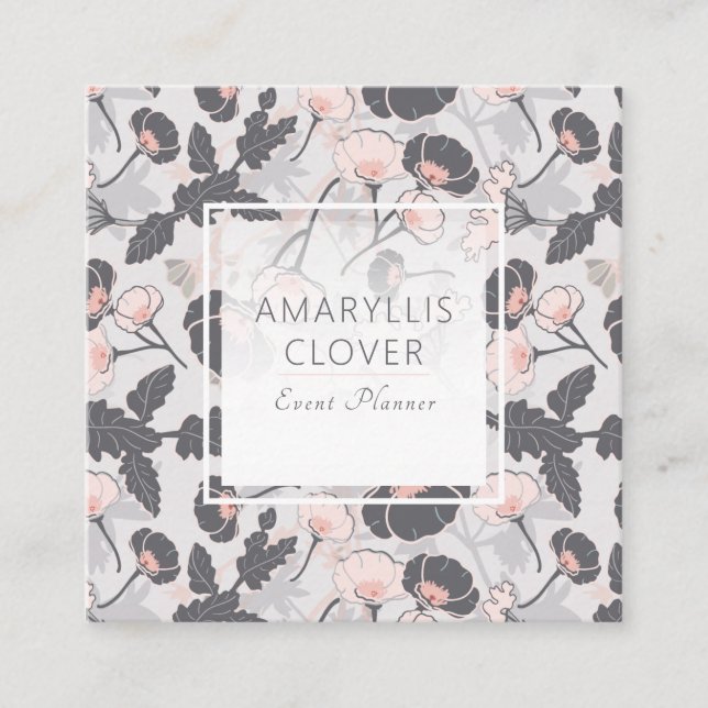 Cartão De Visita Quadrado Flores de Camadas de Cinzas Rosa Elegantes (Frente)