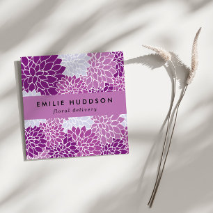 Cartão De Visita Quadrado Flores de Dália Roxa, Florificação, Comprada de Fl