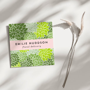 Cartão De Visita Quadrado Flores de Dália Verde, Florificação, Compro Flor