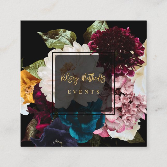 Cartão De Visita Quadrado Flores de Moody Escuras PixDezines (Frente)