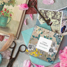 Cartão De Visita Quadrado Flores de Paixão Elegantes em Cinzas de Prata