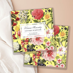 Cartão De Visita Quadrado Flores e Insetos Belos Jardins Florais