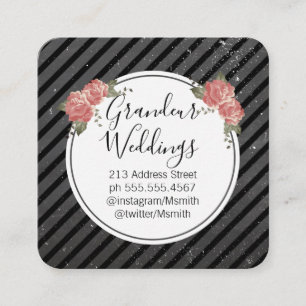 Cartão De Visita Quadrado Flores Elegantes/Giz Espetado