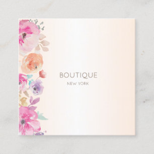 Cartão De Visita Quadrado Flores em Aquarela Modernas e Elegantes
