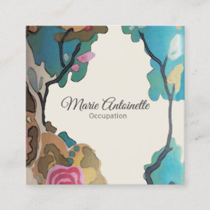 Cartão De Visita Quadrado Flores em Cores d'água PAPEL/TAMANHO/OPÇÕES DE 