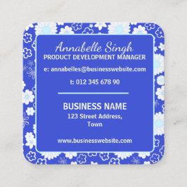 CARTÃO DE VISITA QUADRADO FLORES FLORAIS DE PADRÃO FLORAIS BLUE BUSINESS BUS