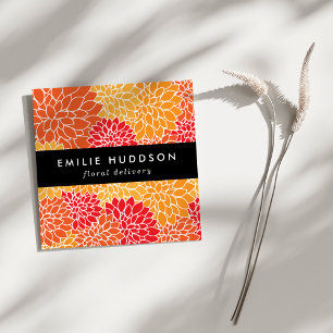 Cartão De Visita Quadrado Flores Laranja Dahlia, Florificação, Compro Flor