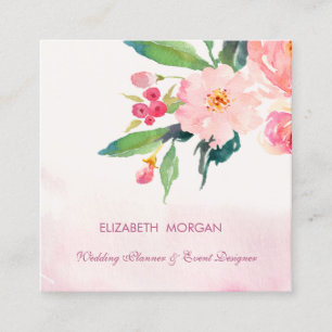 Cartão De Visita Quadrado Flores Românticas de Aquarela Modernas Elegantes