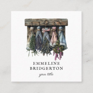 Cartão De Visita Quadrado Flores Secas Rústicas Que Prendam