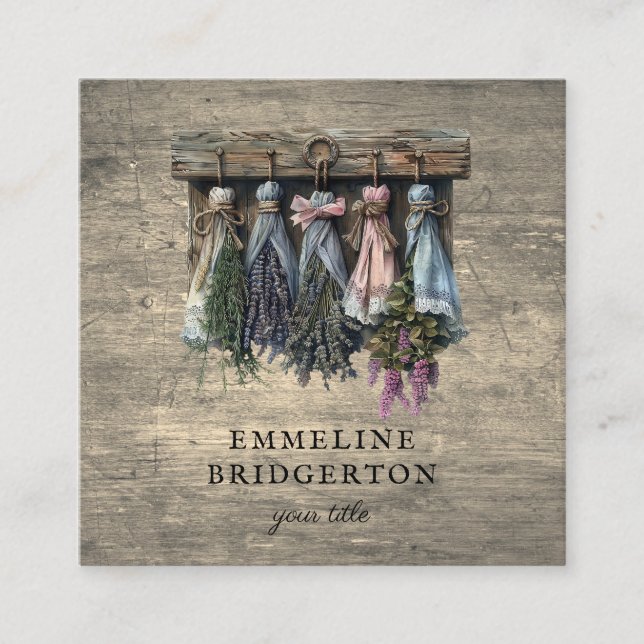 Cartão De Visita Quadrado Flores Secas Rústicas Que Prendam (Frente)