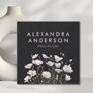 Cartão De Visita Quadrado Flores Selvagens Mínimas Elegante Rosa-Rosa-Rosa