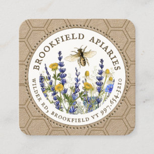Cartão De Visita Quadrado Flores silvestres Honeycomb & Bee Apiary Kraft