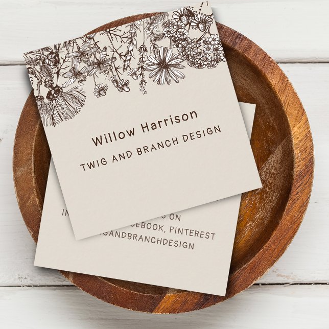 Cartão De Visita Quadrado Flores silvestres russas (Rustic Whimsical Wildflowers Square Business Card)