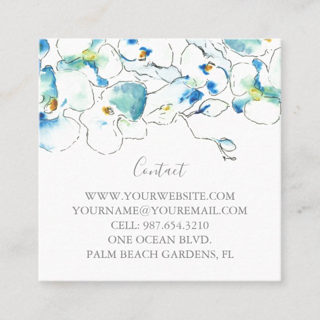 Cartão De Visita Quadrado Flores Tropicais De Orquídeas De Aquarelas (Frente)