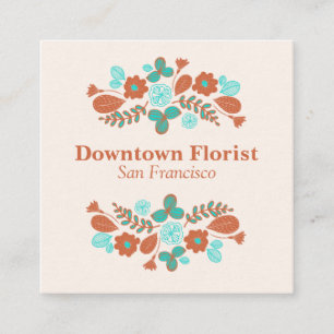 Cartão De Visita Quadrado Flores Whimsical