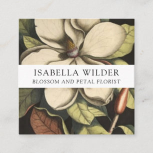 Cartão De Visita Quadrado Florista da Flor Magnolia Elegante