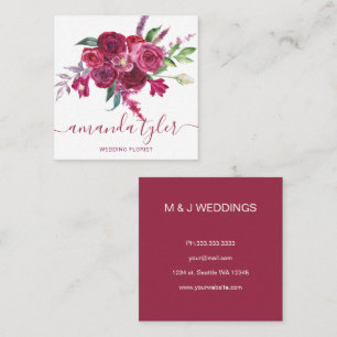 Cartão De Visita Quadrado Florista de Casamento Elegante Floral Aquarela