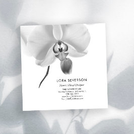 Cartão De Visita Quadrado Florista de Flor Orquídea Preta e Branca
