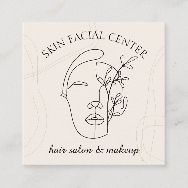 Cartão De Visita Quadrado Flower Makeup Woman Face Hair Stylist Facial (Frente)